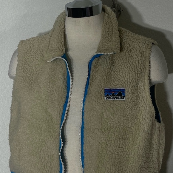 Patagonia kids retro vest natural Andes blue size xl 14 Sherpa fleece old tag - Picture 3 of 10